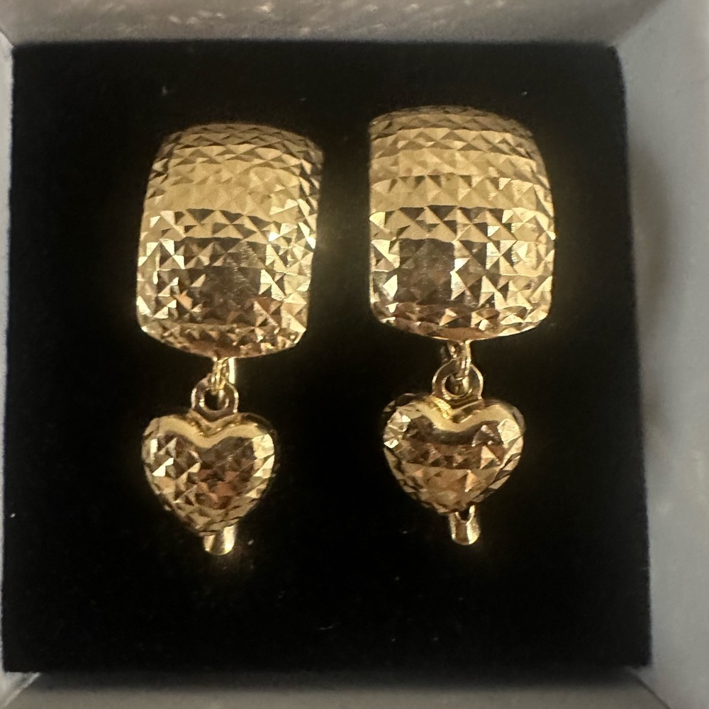 Gold Heart Dangle Earrings
